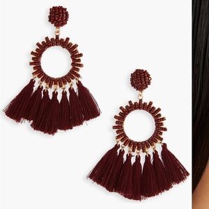 Nordstrom Maroon Beaded Tassel Hoop Earrings
